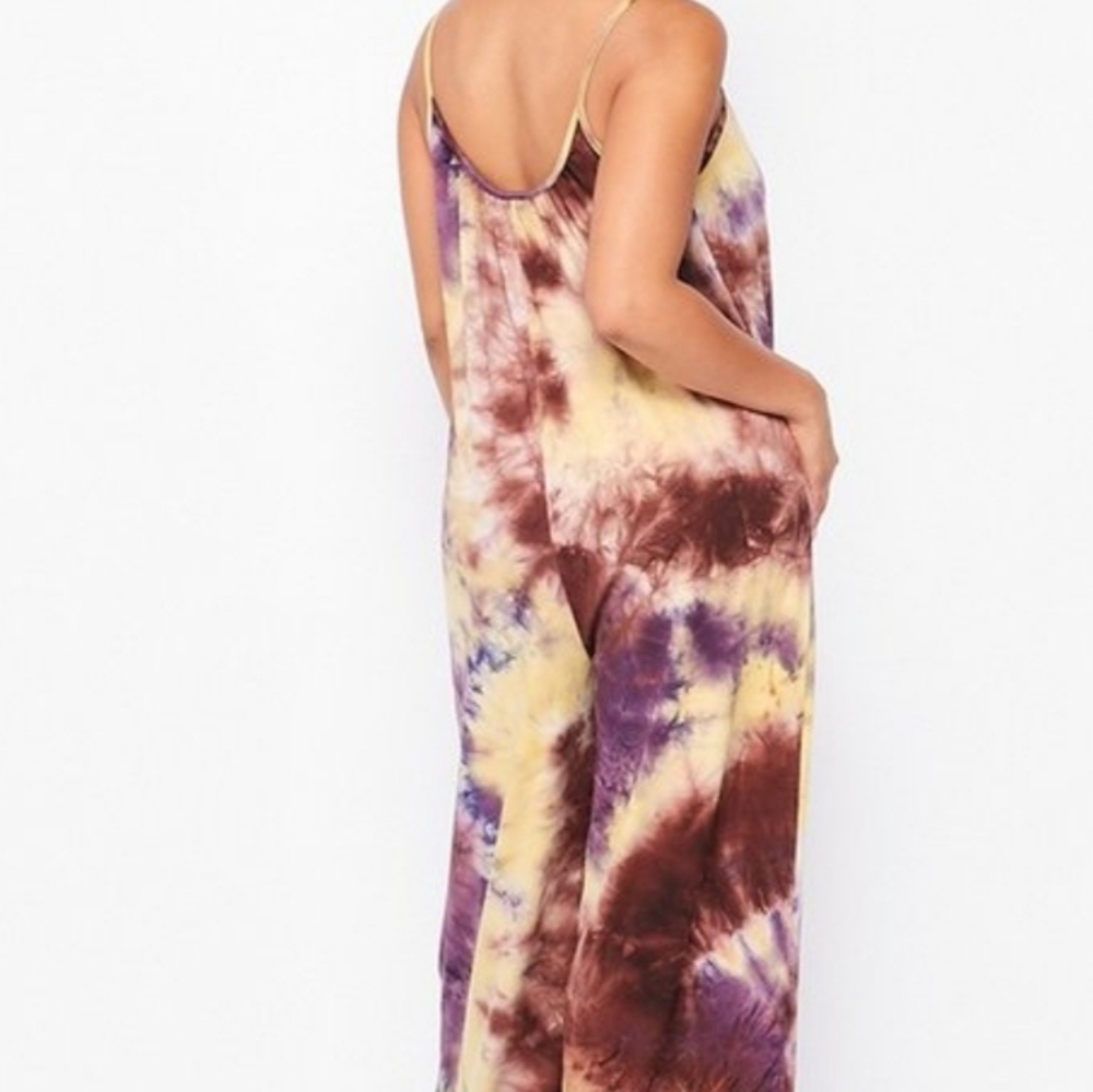 Purplepalooza Palazzo jumpsuit with hand pockets flowy wide leg purple multi - Picture 4 of 9